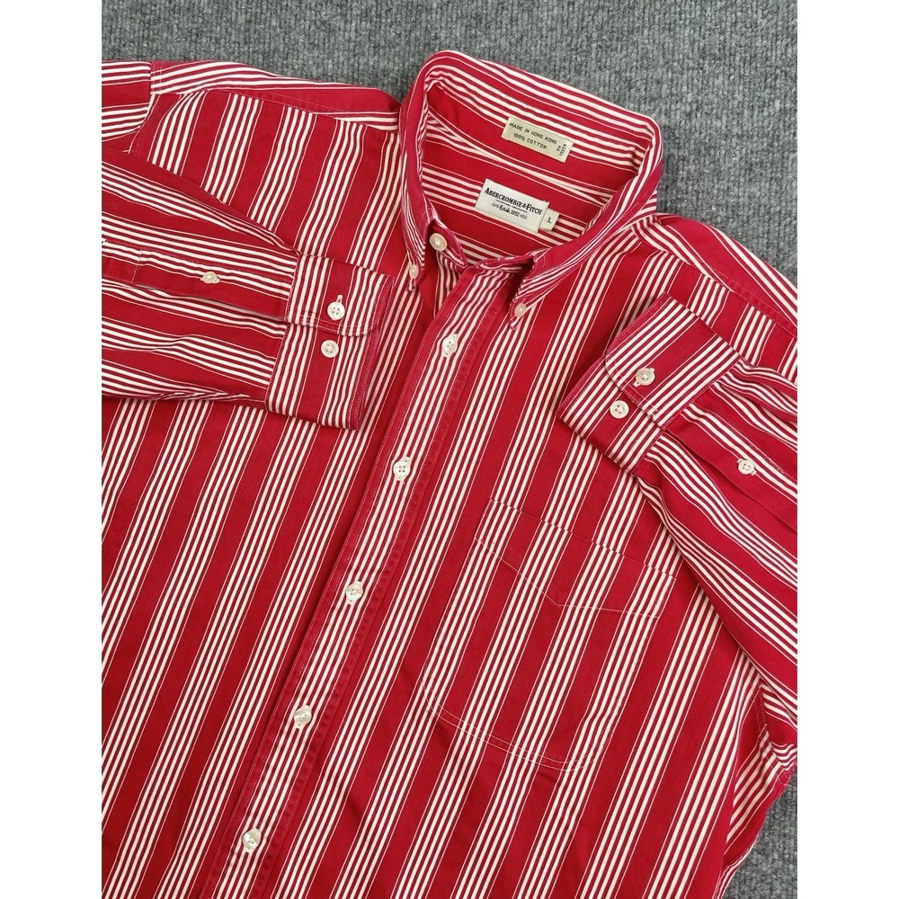 Vintage Abercrombie & Fitch Men's L Red‎ Stripe 90s Button Down Hong Kong